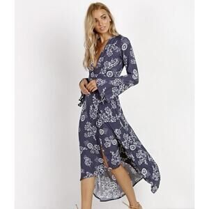 Faithfull the Brand dress 2 navy blue wrap festival lightweight summer wedding